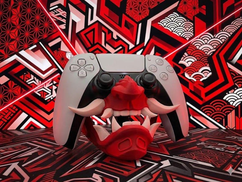 Oni Demon Controller Stand, DualSense Holder, Japanese Mask Gaming Decor, 3D Printed Accessory