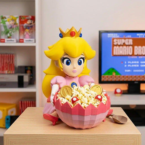 Princess Peach Snack Bowl Holder, Character Popcorn Container, Gamer Room Decor, Biodegradable Material