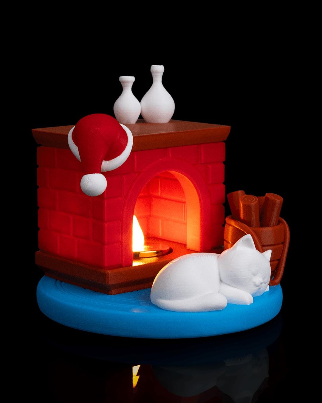 Sleepy Cat Christmas Lantern – Handmade Cozy LED Candle Decor