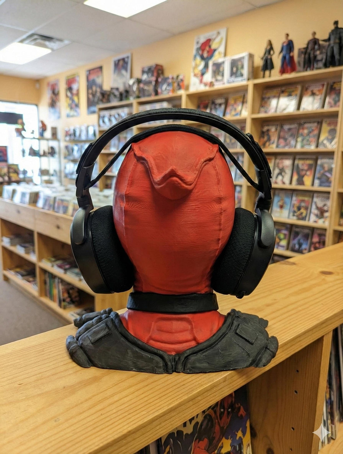 Deadpool Headphone Stand – handmade - Red Mask Desk Decor – Superhero Headphones Holder – Geek Office Gift