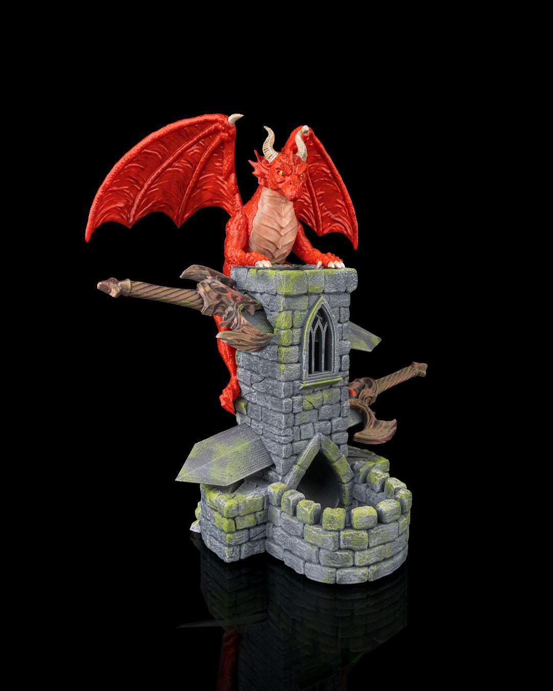 Hand-Painted Dragon Tower Dice Holder – Large 35cm Fantasy Display – Multicolor 3D Printed Dice Tower – RPG & DnD Gift – Dragon Statue