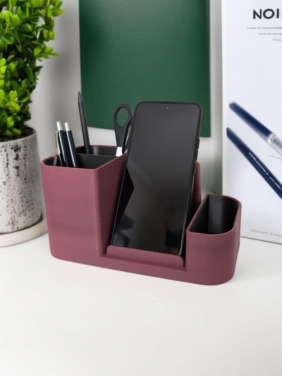 Modern Desk Organizer with Phone Holder • Stylish Office Organizer • Handmade Eco Friendly Catch All Tray for Home and Workspace