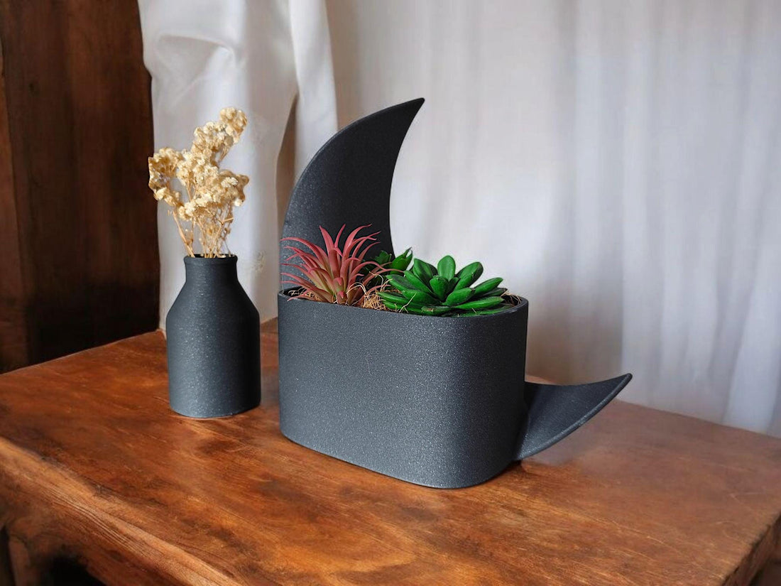Crescent Moon Decorative Set • Half Moon Planter and Matching Vase • Handmade Eco Friendly Modern Home Decor