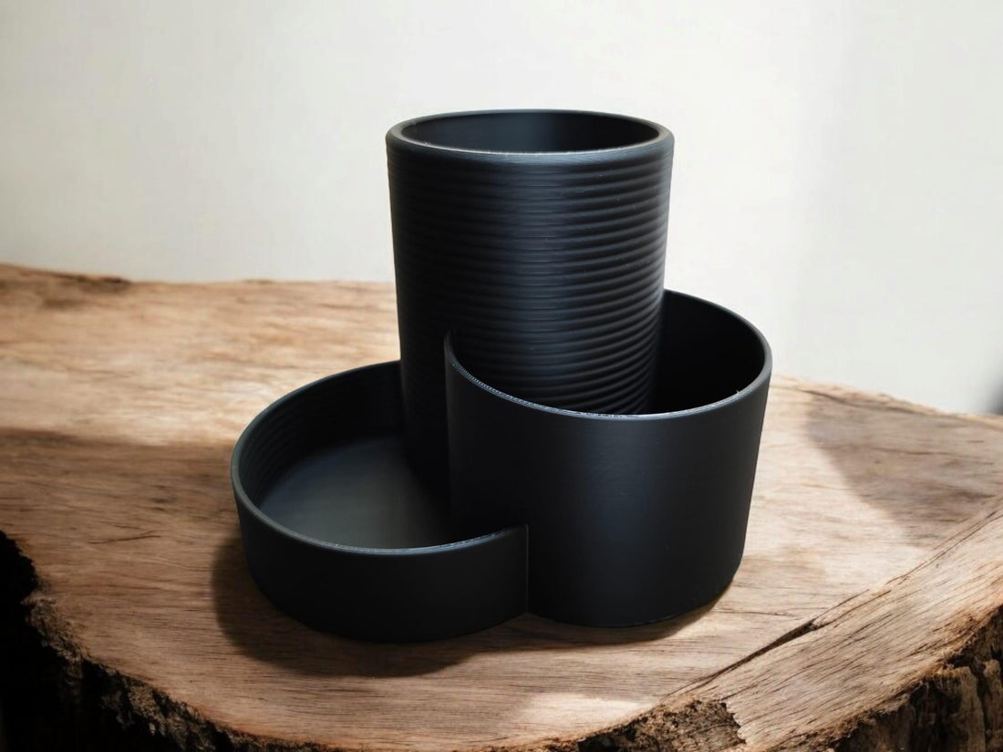 Modern Three Cup Office Organizer • Stylish Desk Organizer with 3 Compartments • Handmade Eco Friendly Workspace Storage