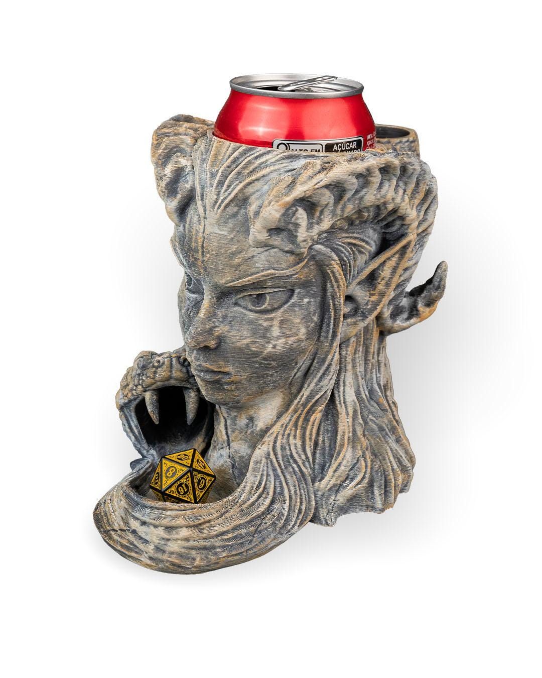 Hand Painted Infernal Elf Can Holder & Dice Tower | RPG Tabletop Decor