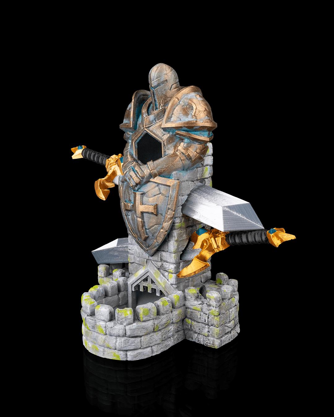 Hand-Painted Sentinel Dice Tower – 30cm Multicolor 3D Printed RPG Dice Roller – Fantasy Knight Castle Tower – DnD Gift