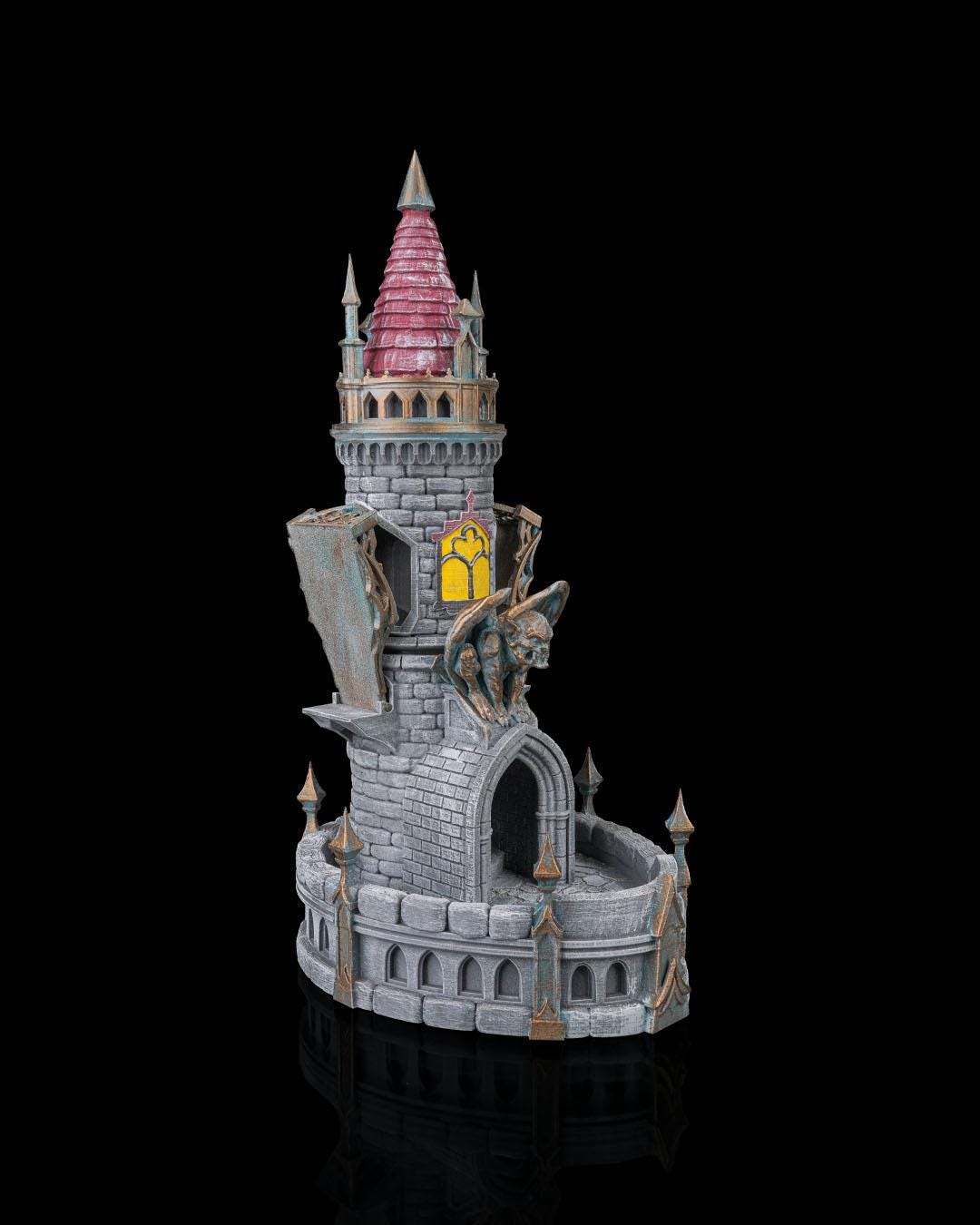 Hand-Painted Gargoyle Dice Tower – 36cm Castle Tower Dice Roller – Large Fantasy RPG Dice Tower – 3D Printed DnD Gift