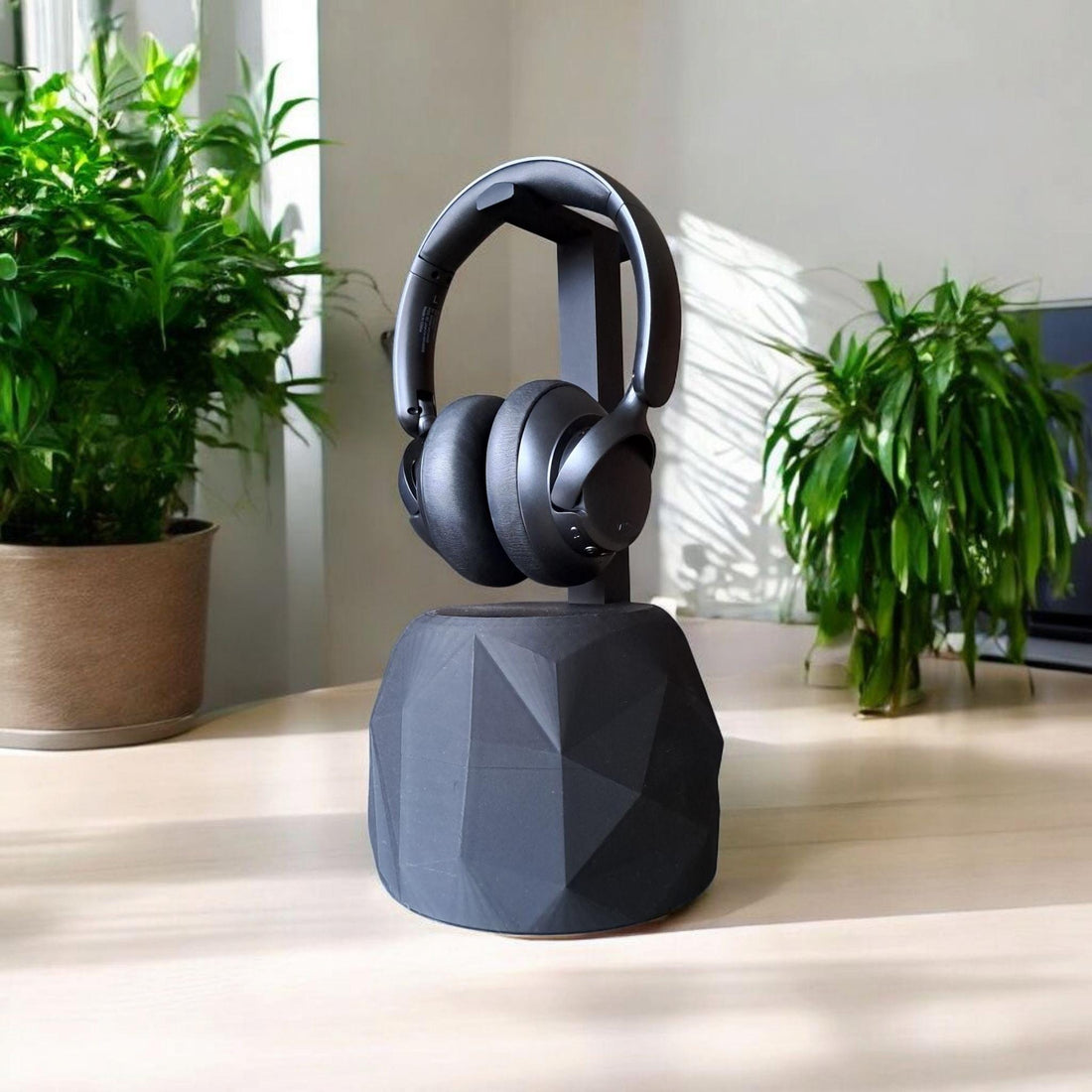 Low Poly Headphone Stand • Minimalist Headset Holder • Handmade Eco Friendly Desk Organizer