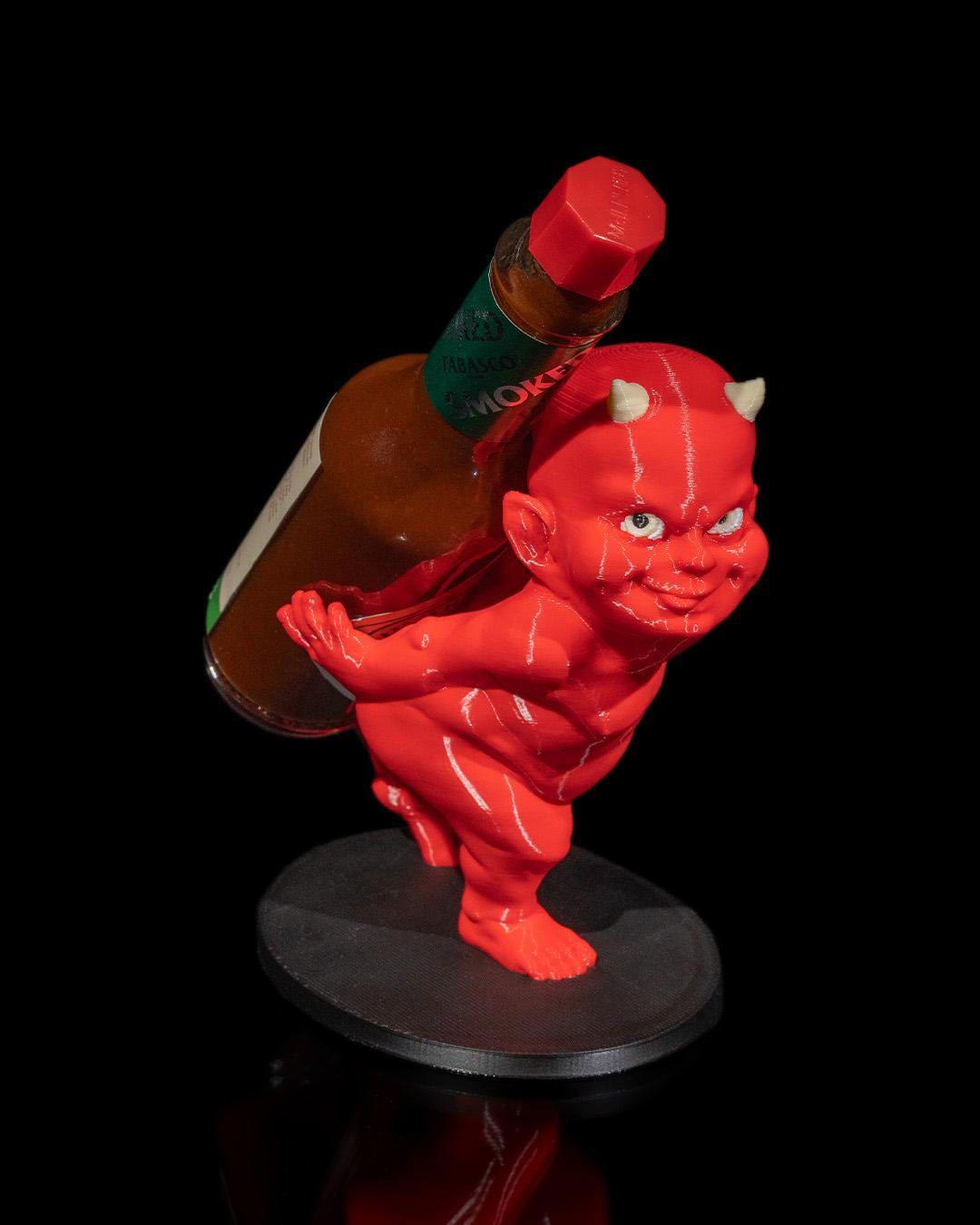Devil Hot Sauce Bottle Holder – Naughty Devil Kitchen Decor – Funny Hot Sauce Stand Gift for Spice Lovers