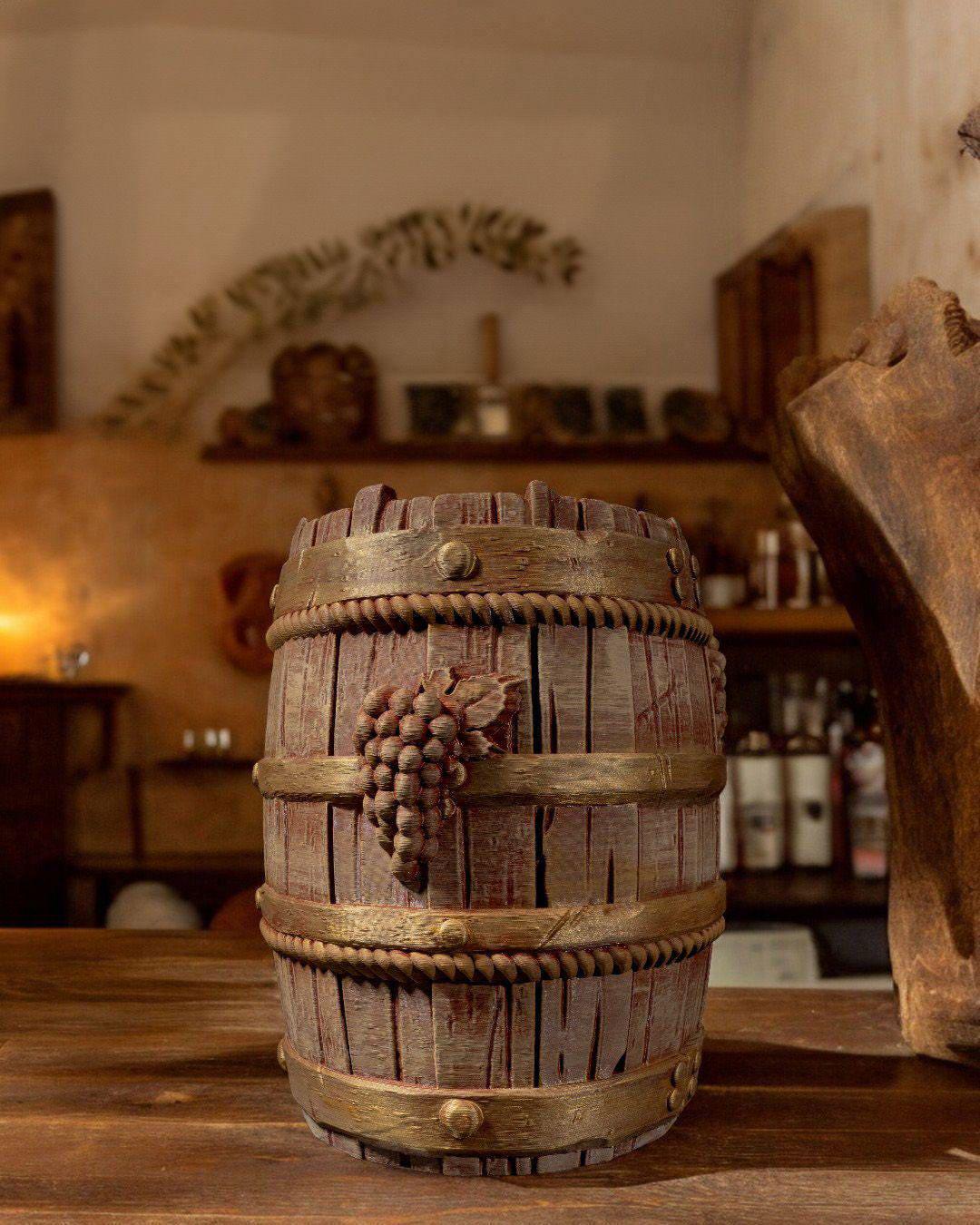 Wooden-Style Barrel Sculpture | Decorative Barrel | 25cm Home Display Piece