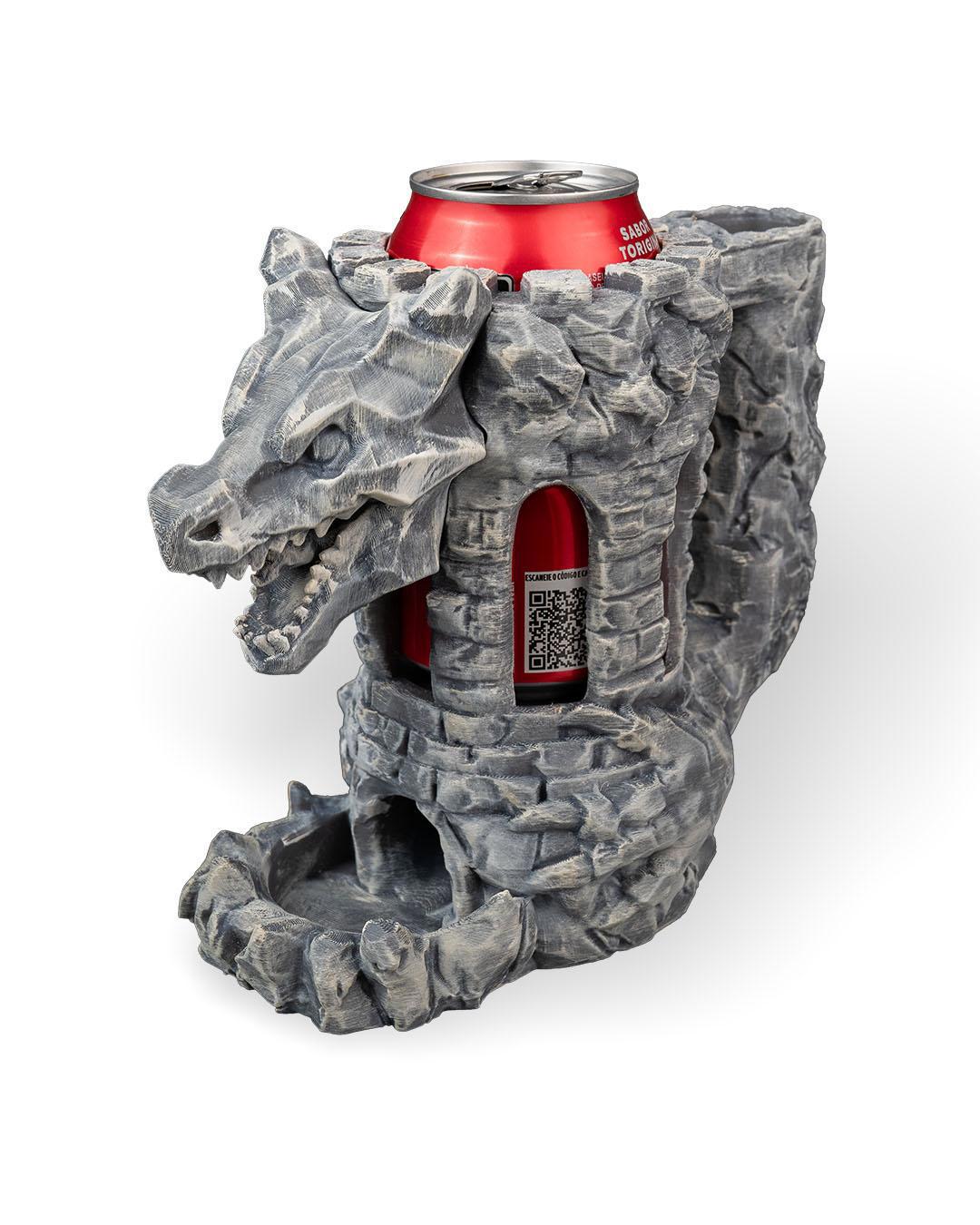 Hand-Painted Dragon Tower Can & Dice Holder Fantasy Drink and Game Accessory