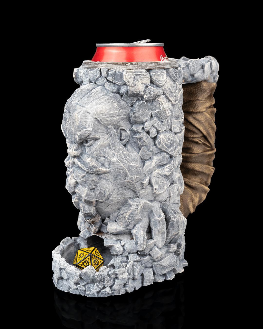 Stonebeard Can Holder & Dice Tower – Hand-Painted Dwarf Rock Guardian – Fantasy Desk Decor