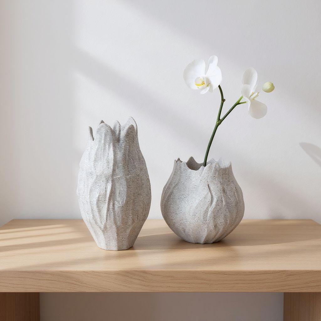Organic Stone Duo Decorative Vases | Modern Sculptural Home Decor | Handmade Eco Friendly PLA