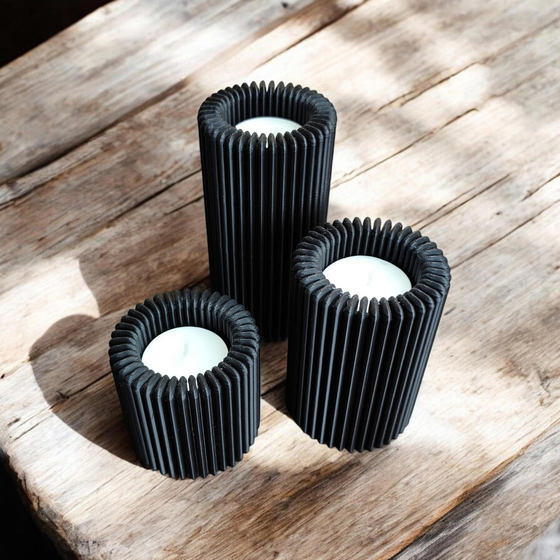 Handmade Ribbed Candle Holder Set | Modern PLA Decor