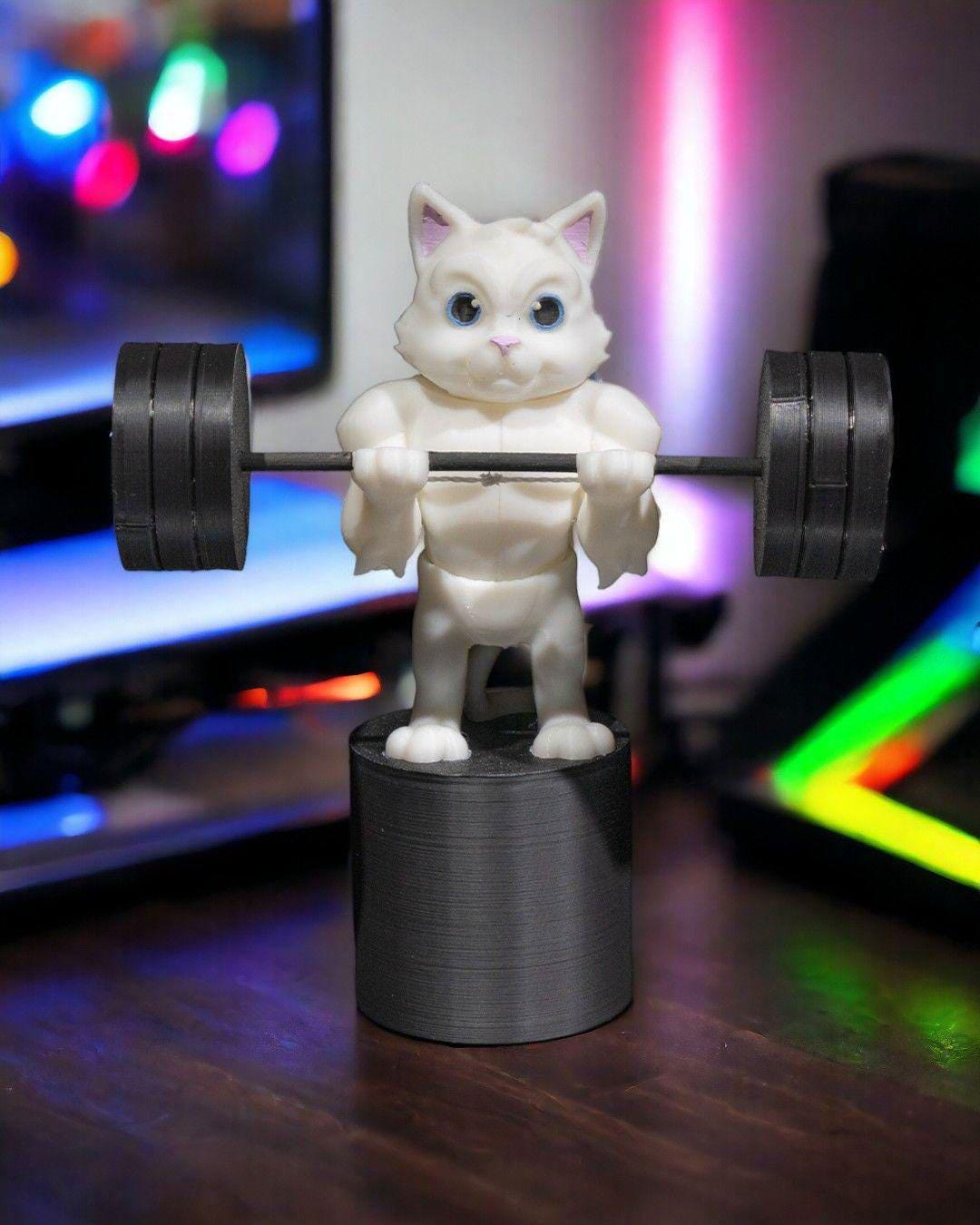 Gym Cat Figurine Funny Fitness Decor Handmade Sculpture