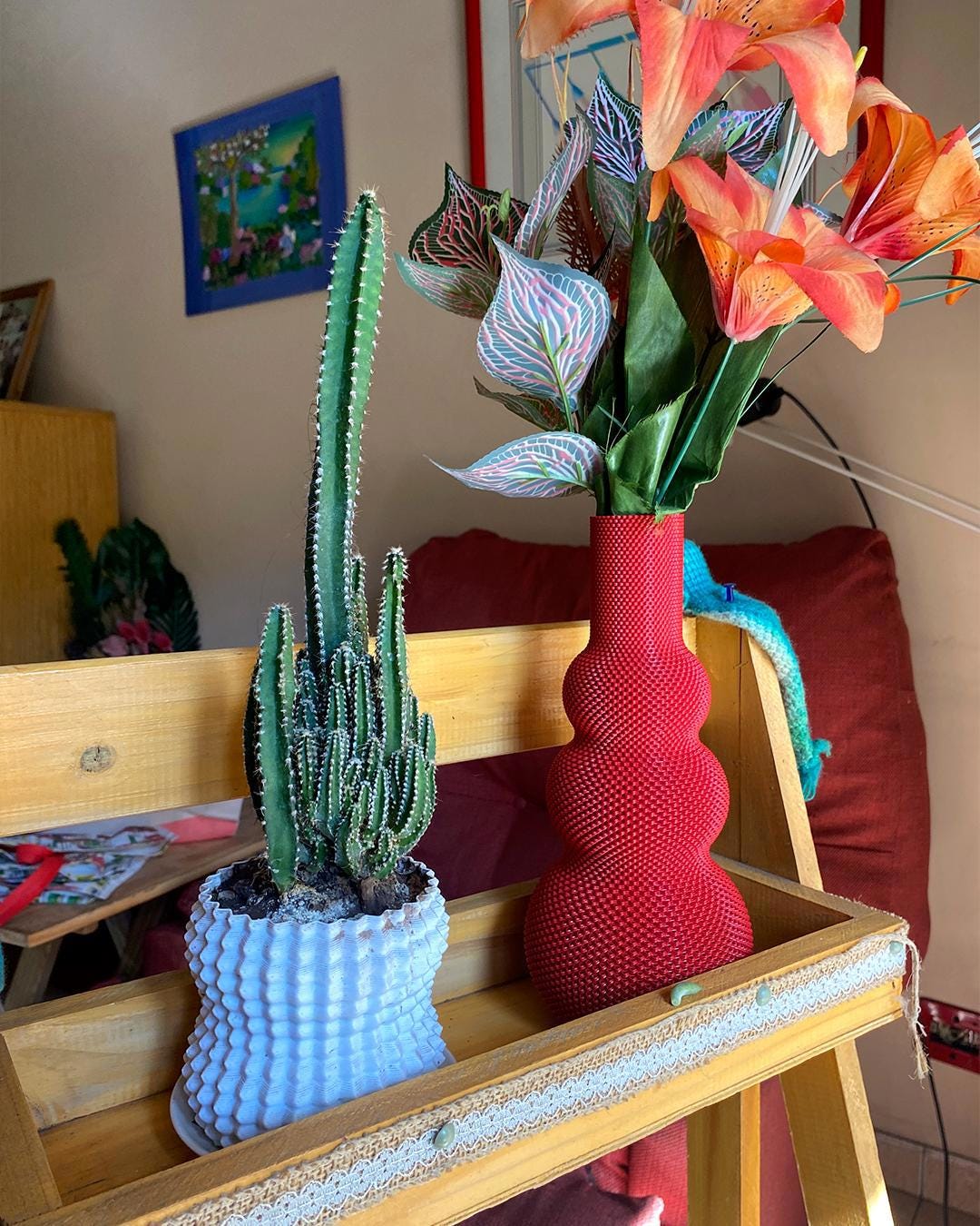 3D Printed Flower Vase | Modern Ripple Texture Sculptural Decor