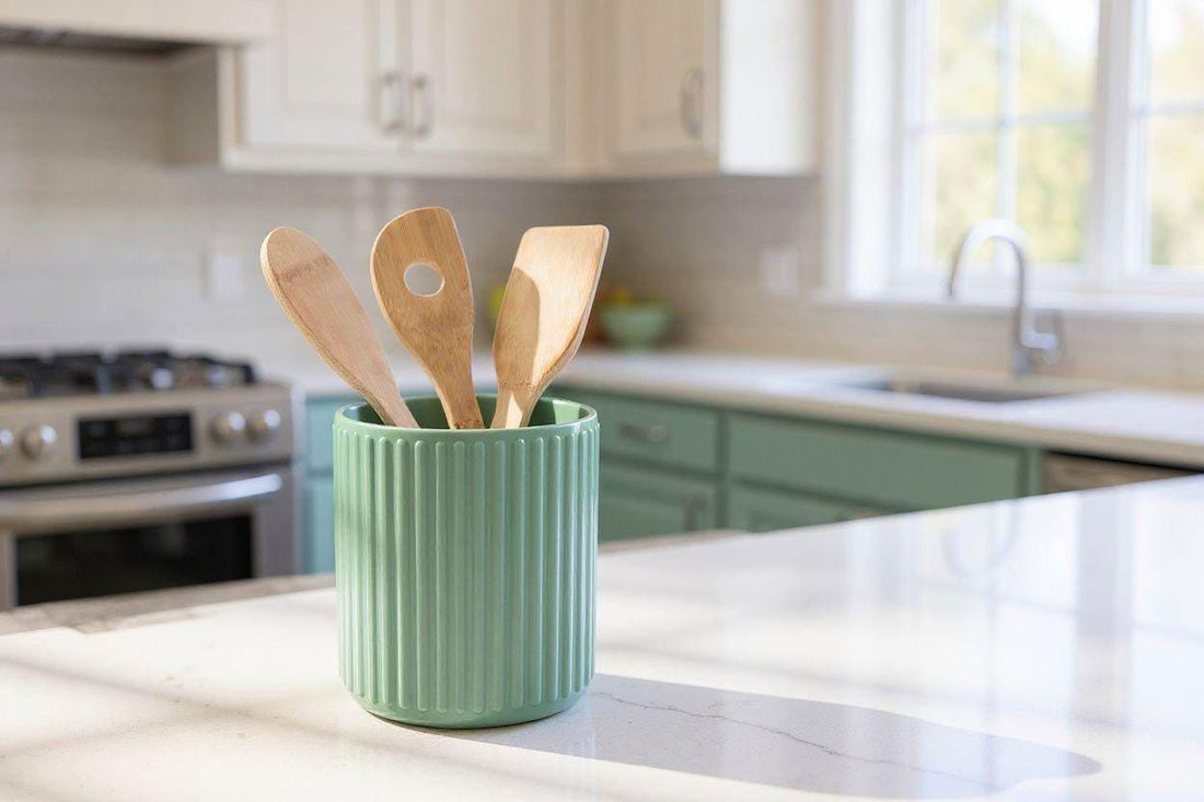 RibWeave Hygge Ribbed Utensil Holder | Scandinavian Style Kitchen Organizer | Minimalist Countertop Storage