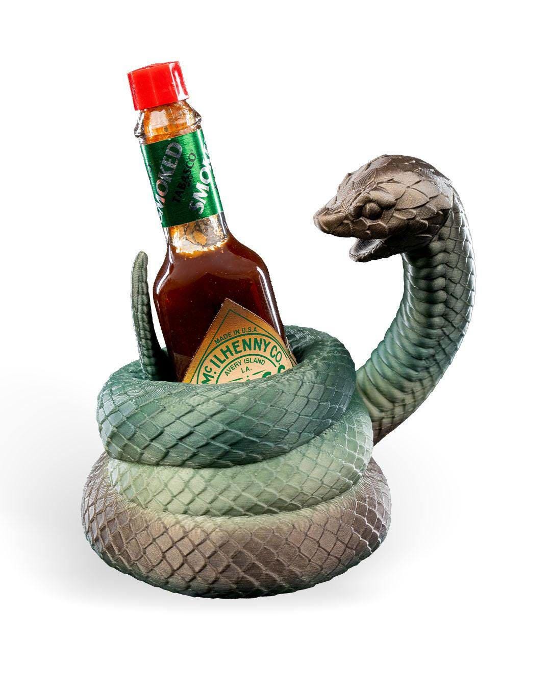 3D Printed Snake Hot Sauce Holder - Hand-Painted Viper Kitchen Decor