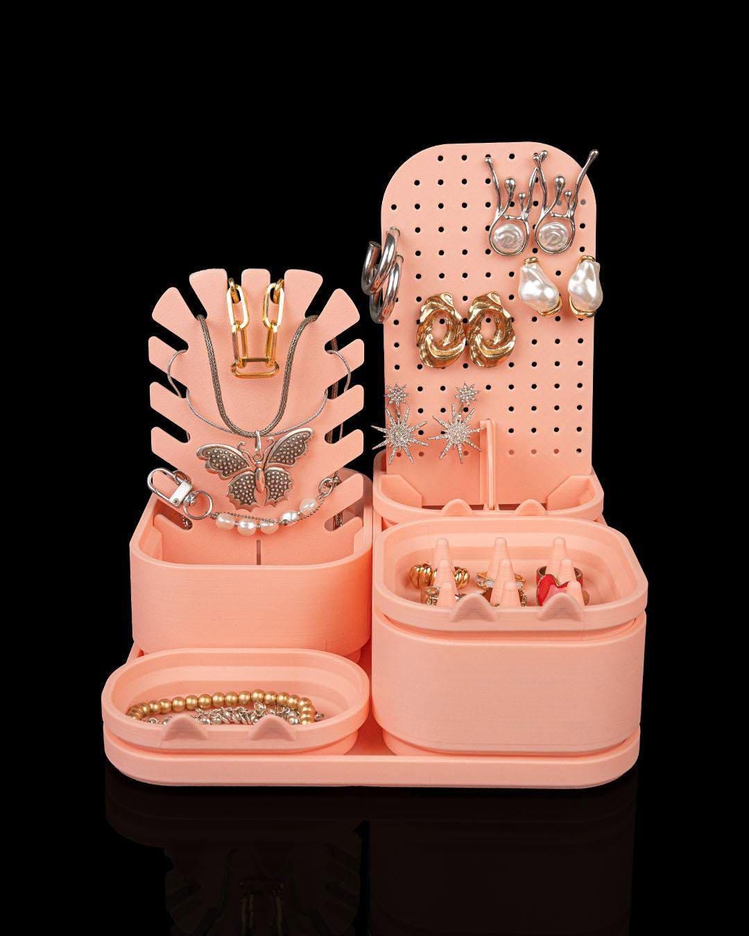 Kitty Blush Pink Makeup Organizer – Modern Carved Texture