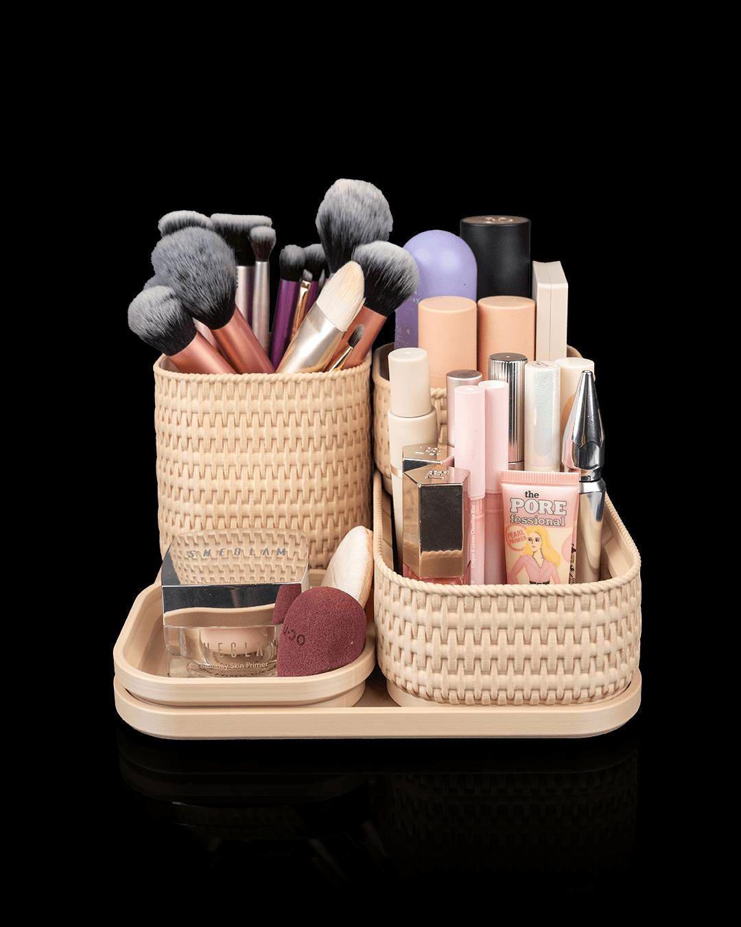 Rattan Glow Organizer – Natural Beige Makeup & Jewelry Holder