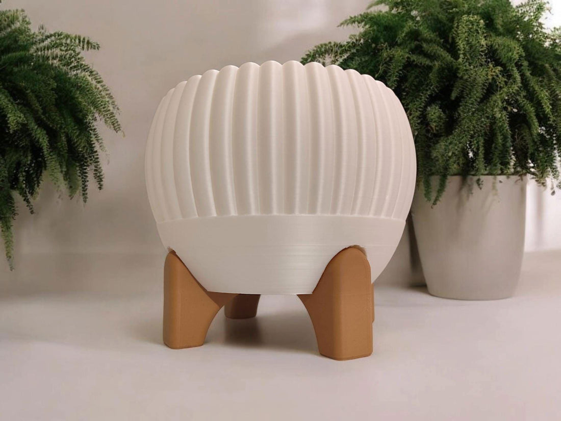 Luma Mid Century Ribbed Planter with Stand Modern Decorative Plant Pot