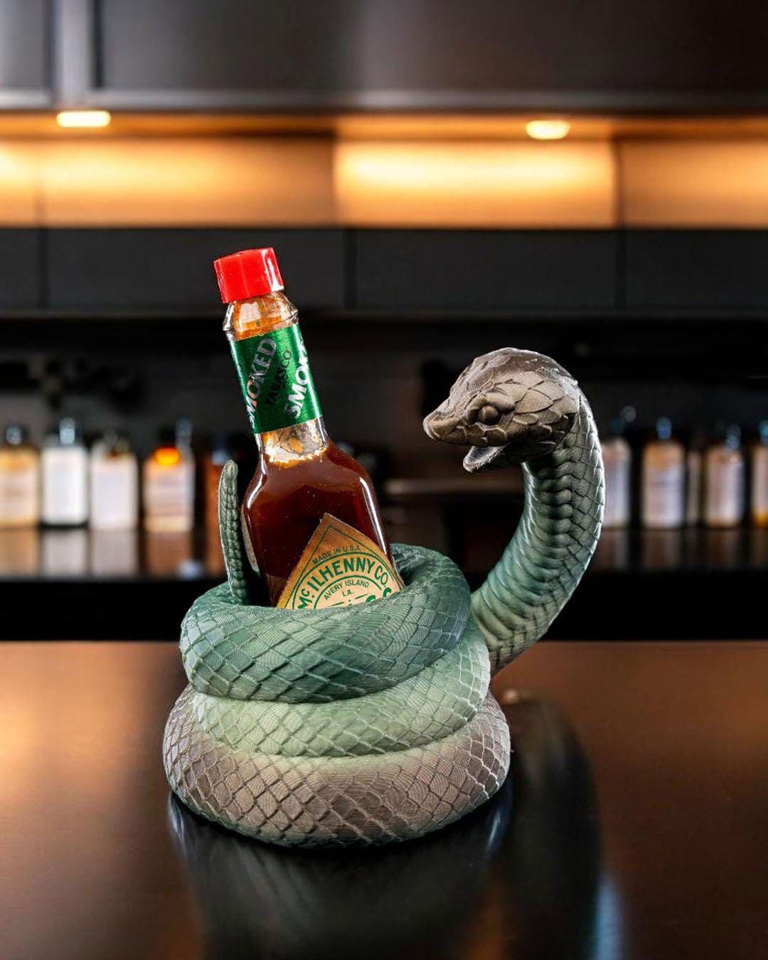 3D Printed Snake Hot Sauce Holder - Hand-Painted Viper Kitchen Decor