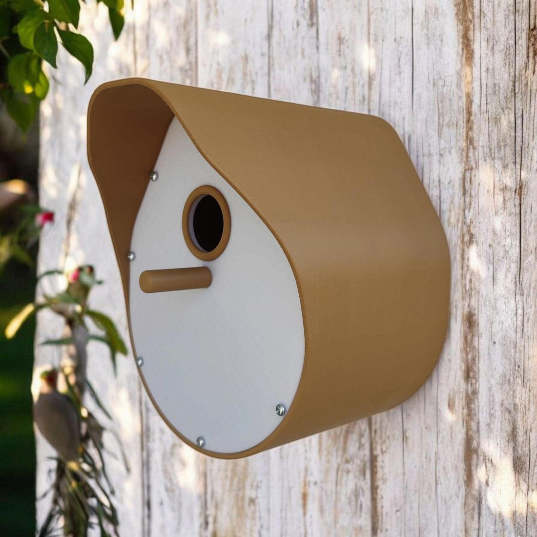 Modern Curved Bird House Shelter with Perch and Drainage | Handmade Eco Friendly Home Decor