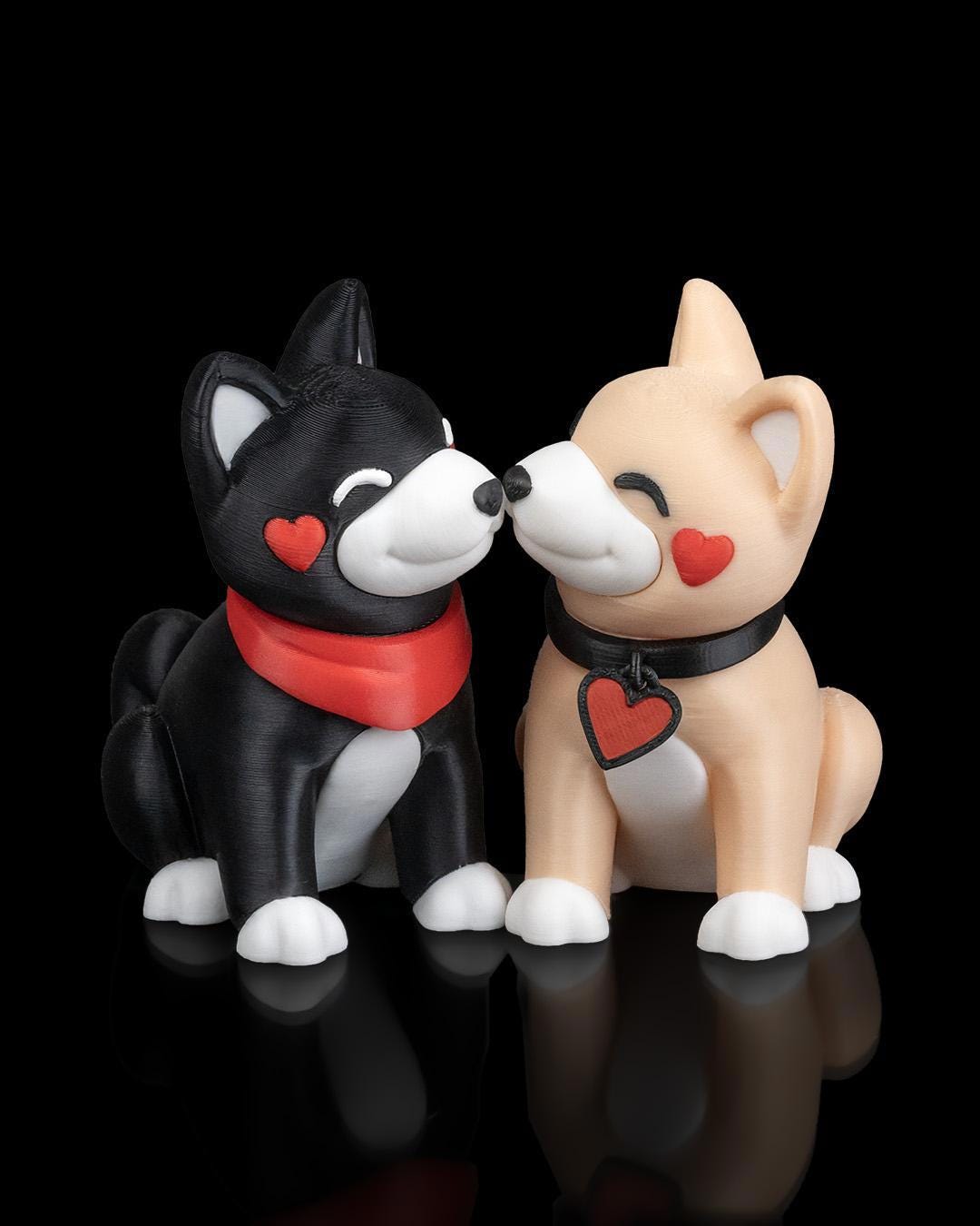 Hand-Painted Puppy Couple Figurine – 3D Printed Valentine's Day Gift
