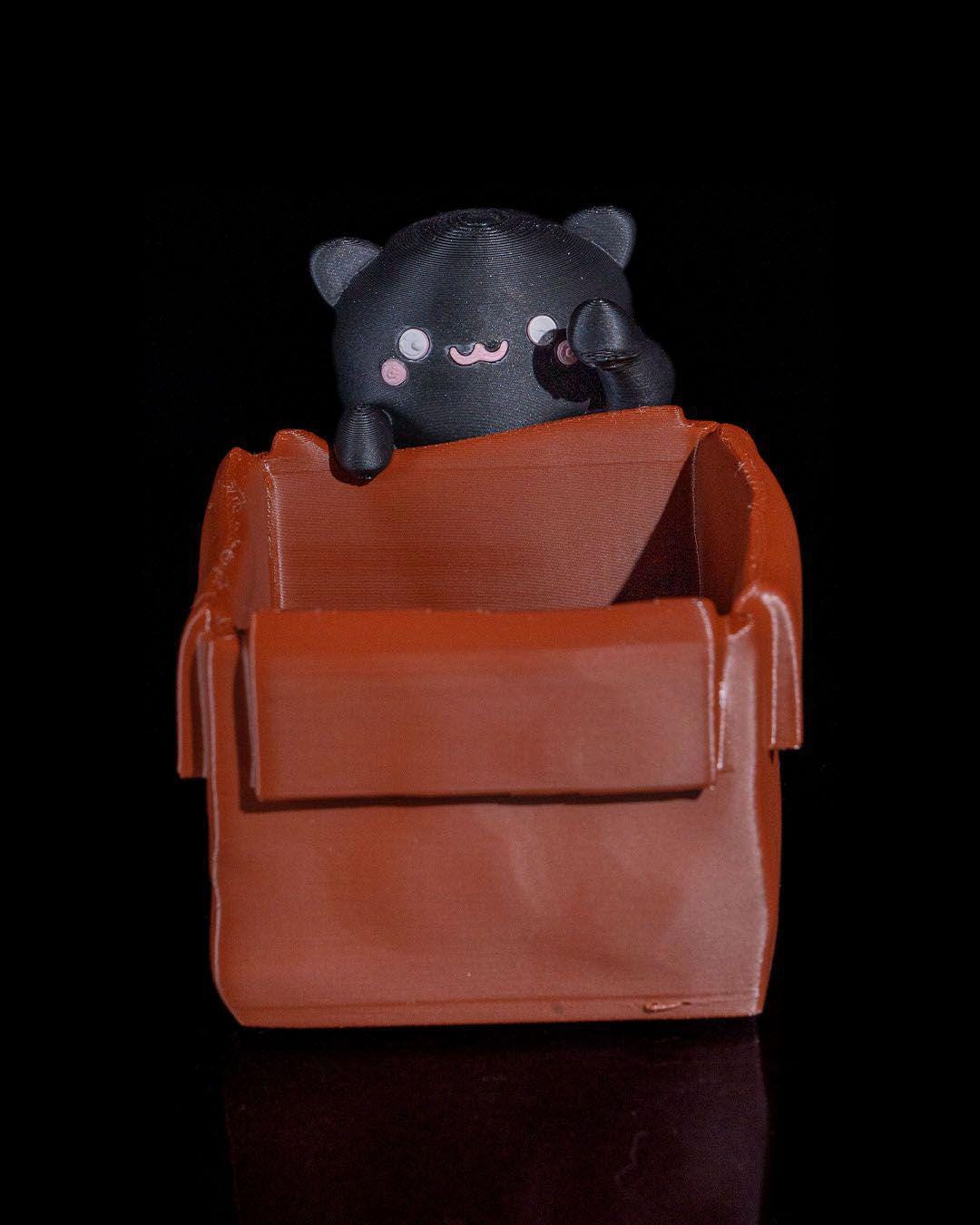 Playful Cat in Box Figurine, Eco-Friendly PLA Decor