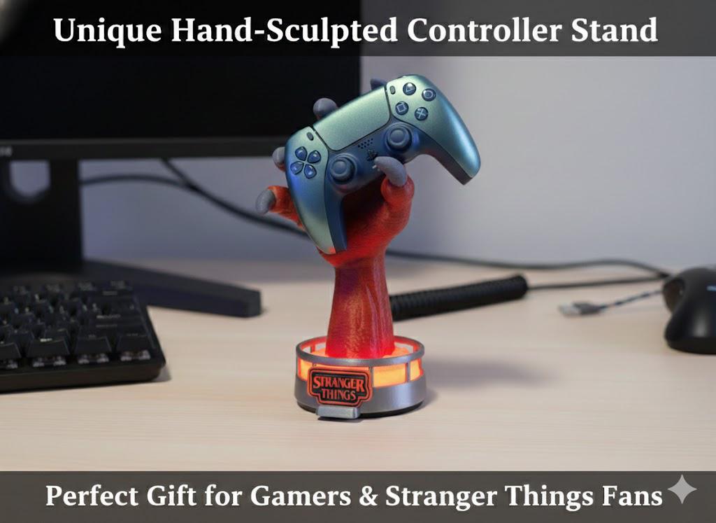 Stranger - Upside Down Style Gaming Controller Holder with LED Base – Horror Themed Gamepad Stand  for Console Players