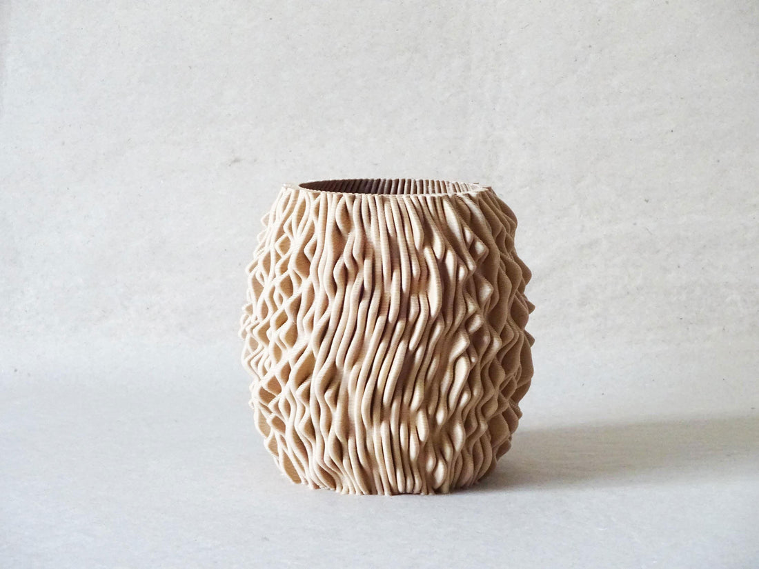 Riffled Textured Vase with Insert 3D Printed Modern Sculptural Vase Minimalist Home Decor