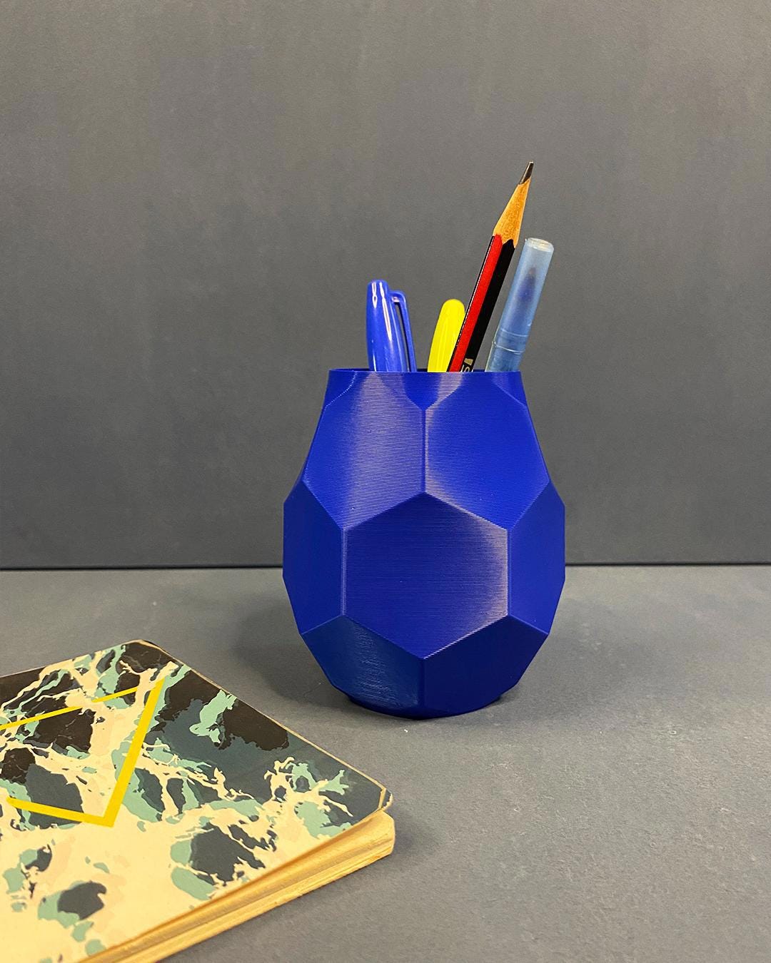 Hexa Pen Holder - Desk Organizer Modern Office Decor Textured Pencil Holder