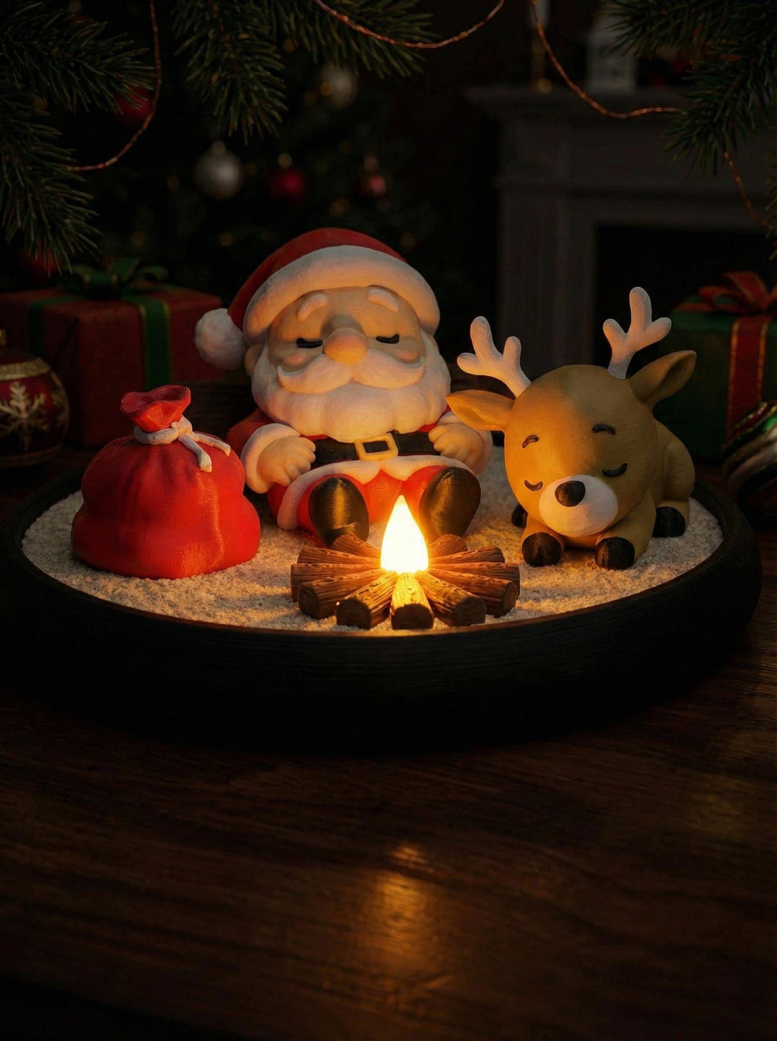 Santa Cozy Campfire Set – Christmas Miniature Scene Decor
