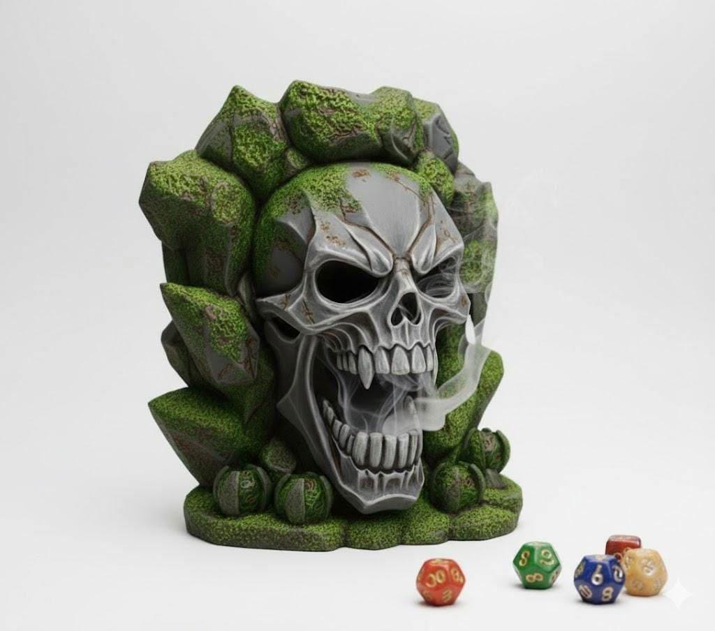 Skull Dice Tower & Incense Holder – RPG Gaming Decor
