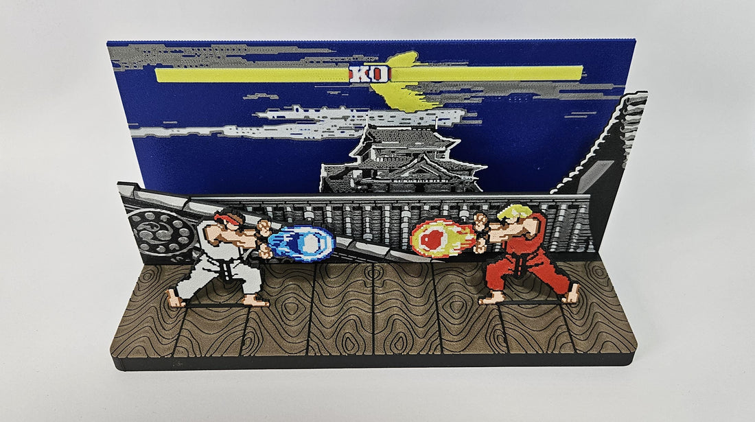 Retro Arcade Fighting Arena Diorama Display Figure Gaming Desk Decor
