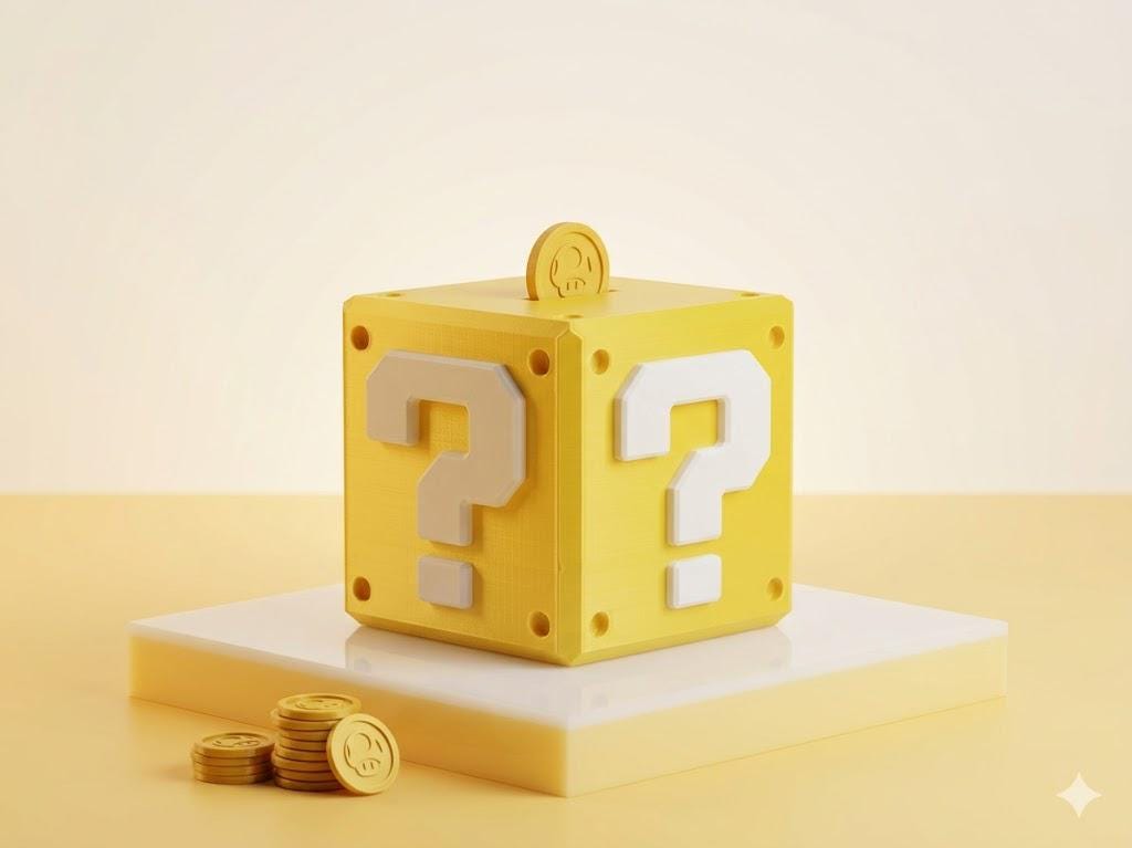 Super Mario Question Block Piggy Bank – Retro Gaming Coin Box, PLA 3D Print