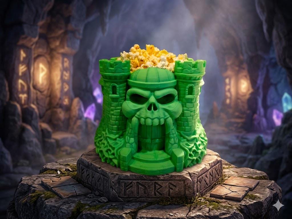Castle Skull Popcorn Bucket – Fantasy Fortress Snack Bowl, Retro Gamer Container
