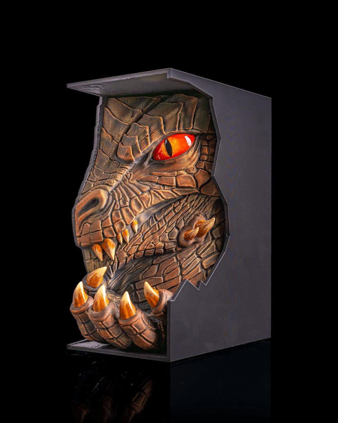 Hand Painted Dragon Book Nook – Fantasy Bookshelf Insert, Diorama Decor