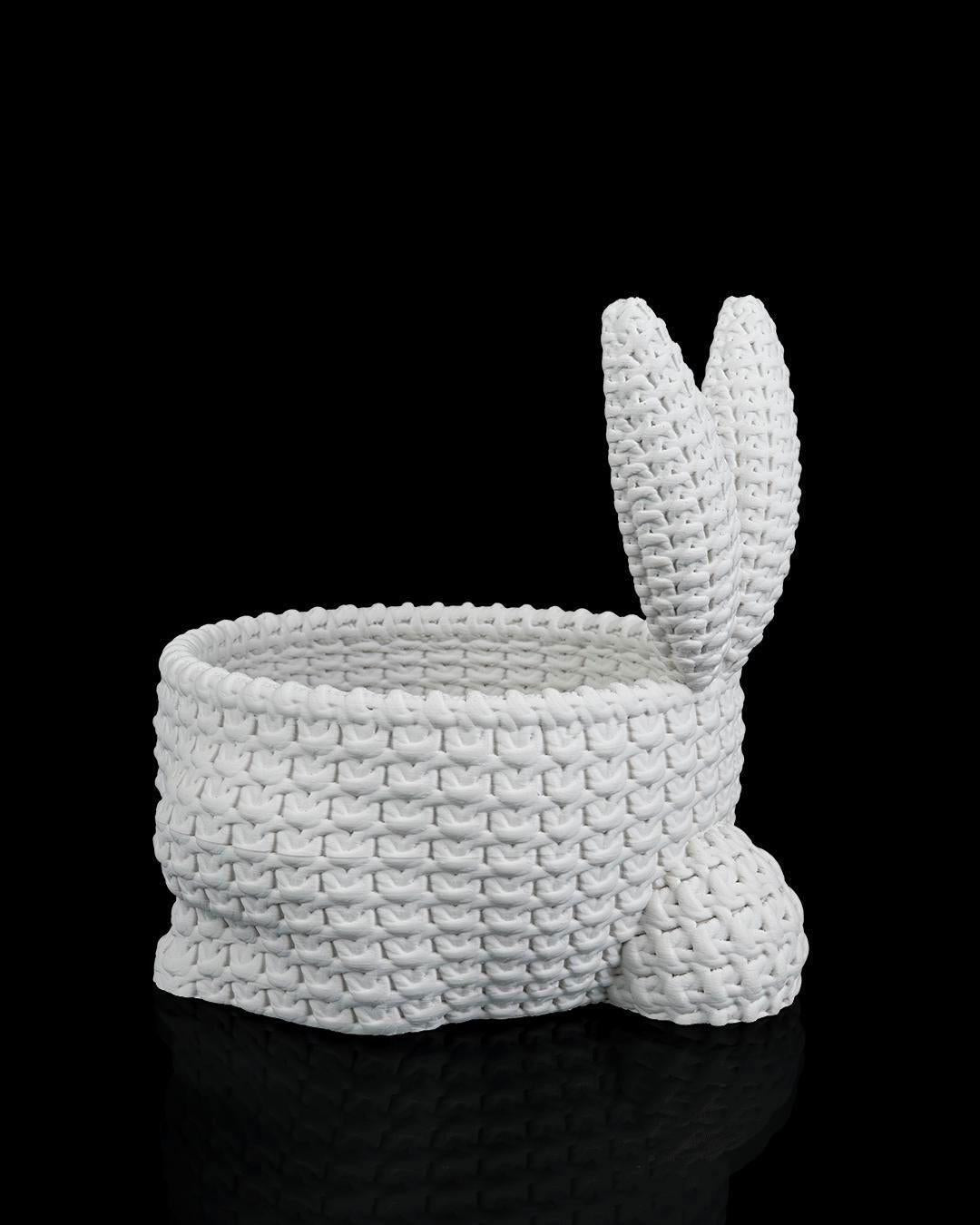 Crochet Bunny Bowl – White Easter Candy Holder, Spring Table Centerpiece