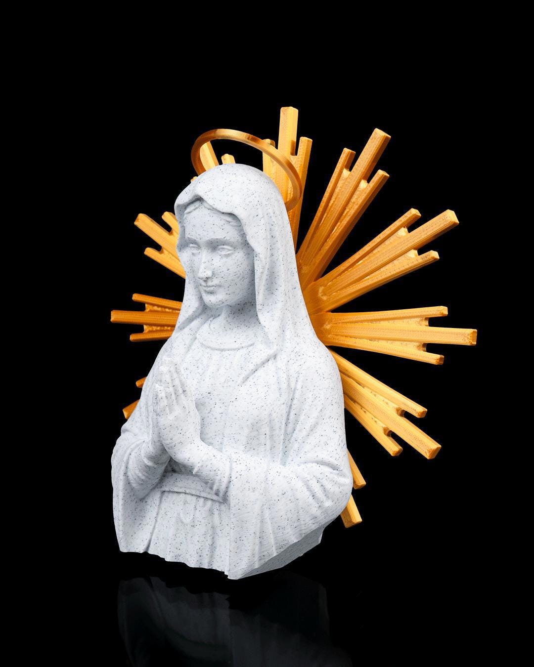 Virgin Mary Statue – Marble Finish, Gold Halo Sculpture – Catholic Home Decor