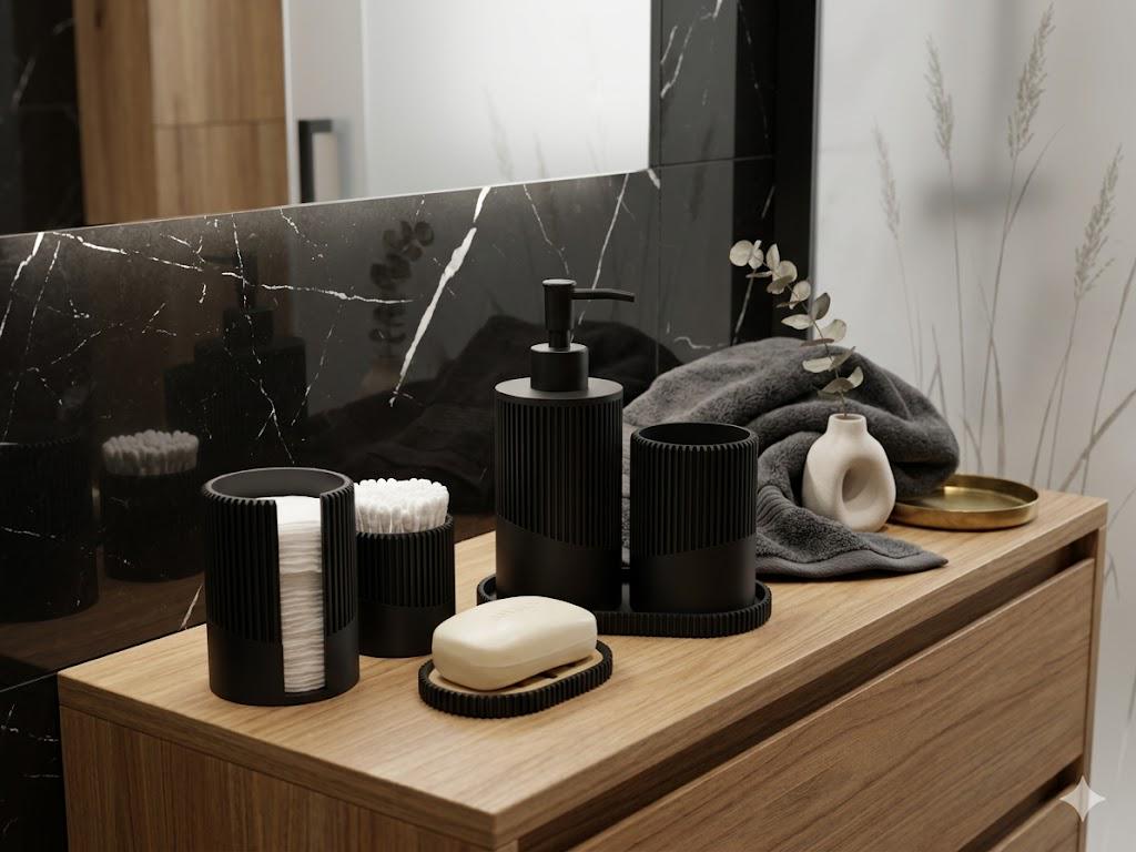 Japandi Style Bathroom Set – Ribbed PLA Accessories, Minimalist Spa Decor