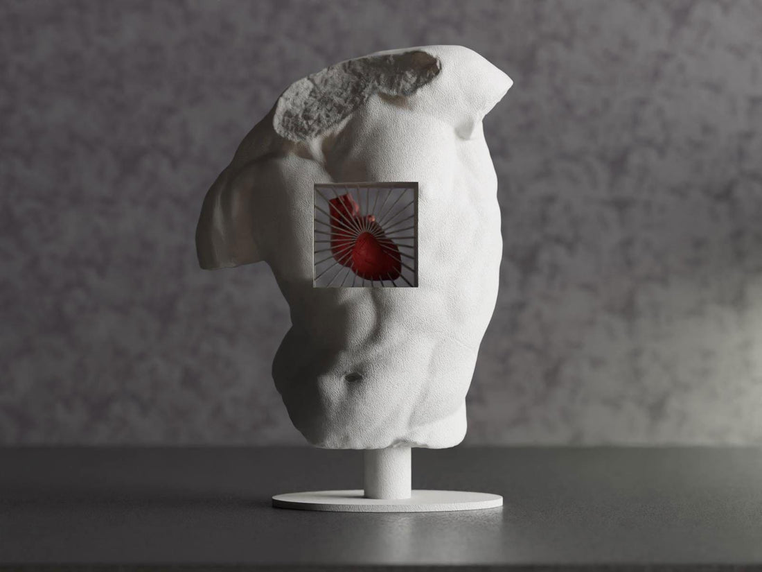 Classical Torso Sculpture with Anatomical Heart – Modern Symbolic Art Decor