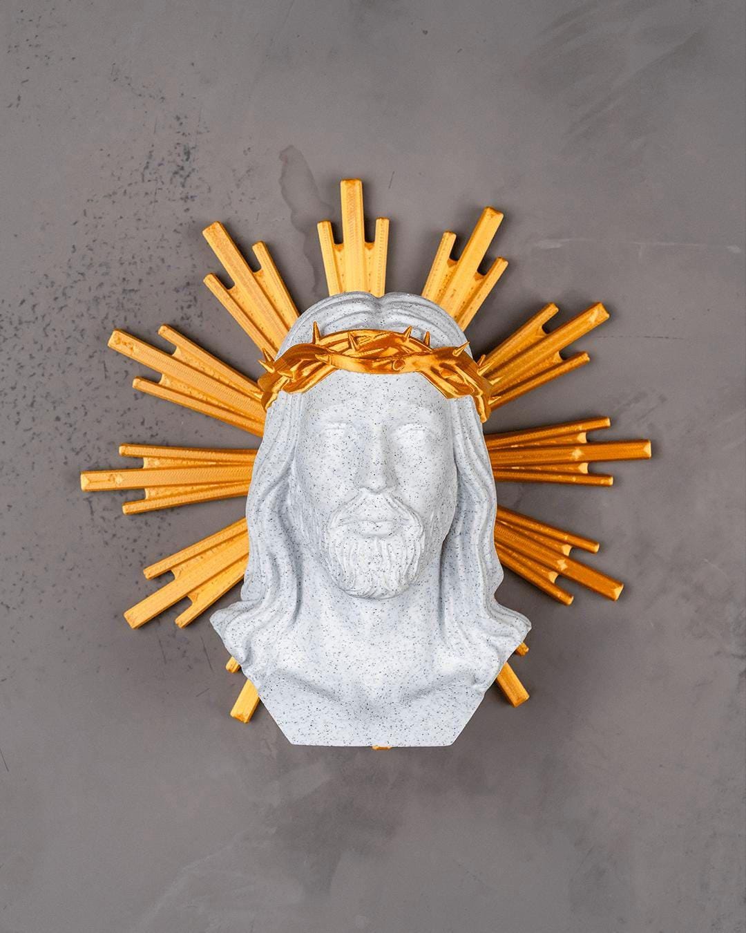 Jesus Christ Wall Sculpture – Crown of Thorns, Radiant Halo Christian Decor