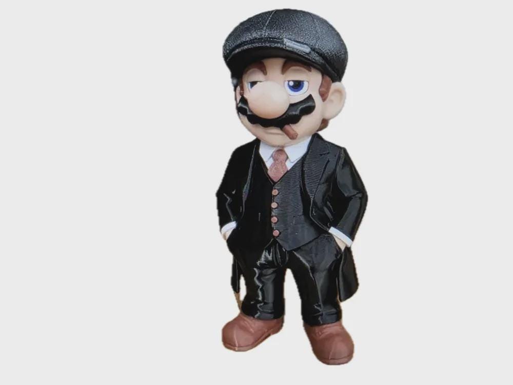 Mario Peaky Blinders Figurine, Vintage Mafia Inspired PLA Decor