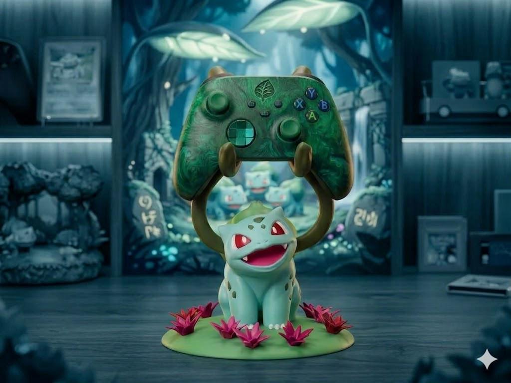 Bulbasaur - inspired Controller Holder - Headphone Stand, 3D Printed Gamer Desk Decor controll holder