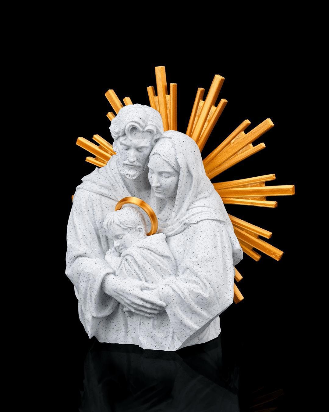 Holy Family Sculpture – Jesus Mary Joseph, Marble-Style Religious Decor
