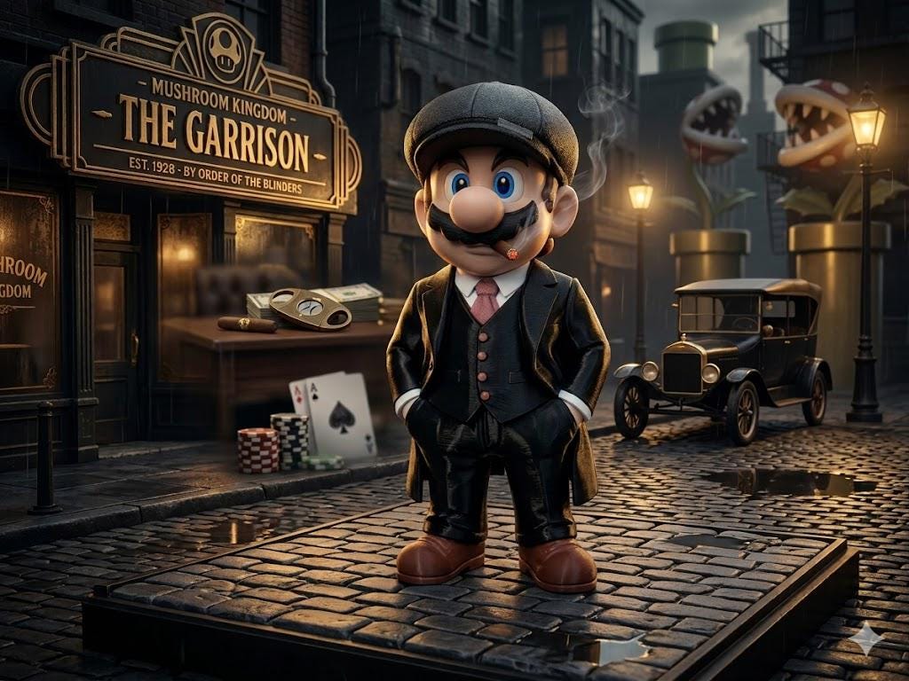 Vintage Gangster Mario Peaky Blinders, 1920s Style, Classic Suit Character Decor