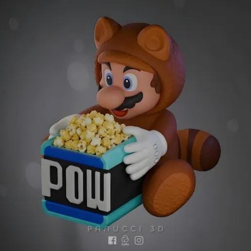 Mario Raccoon Palomera Popcorn Holder, Cartoon Movie Night Snack Bowl, Handmade Decor