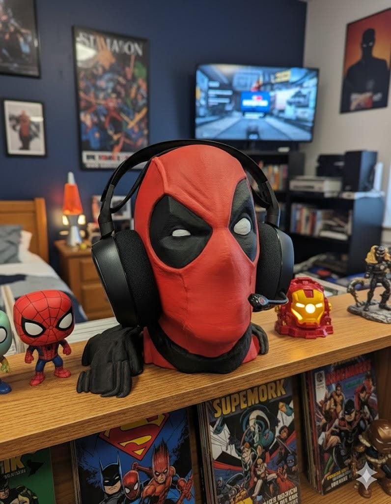Deadpool Headphone Stand – handmade - Red Mask Desk Decor – Superhero Headphones Holder – Geek Office Gift