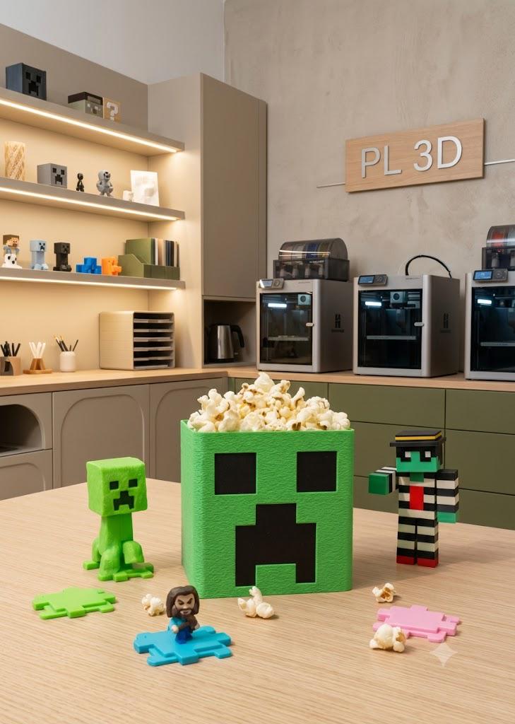 Creeper Popcorn Bucket – Minecraft Inspired Popcorn Holder – Gaming Movie Night Bowl – Gamer Snack Container – Pixel Game Decor